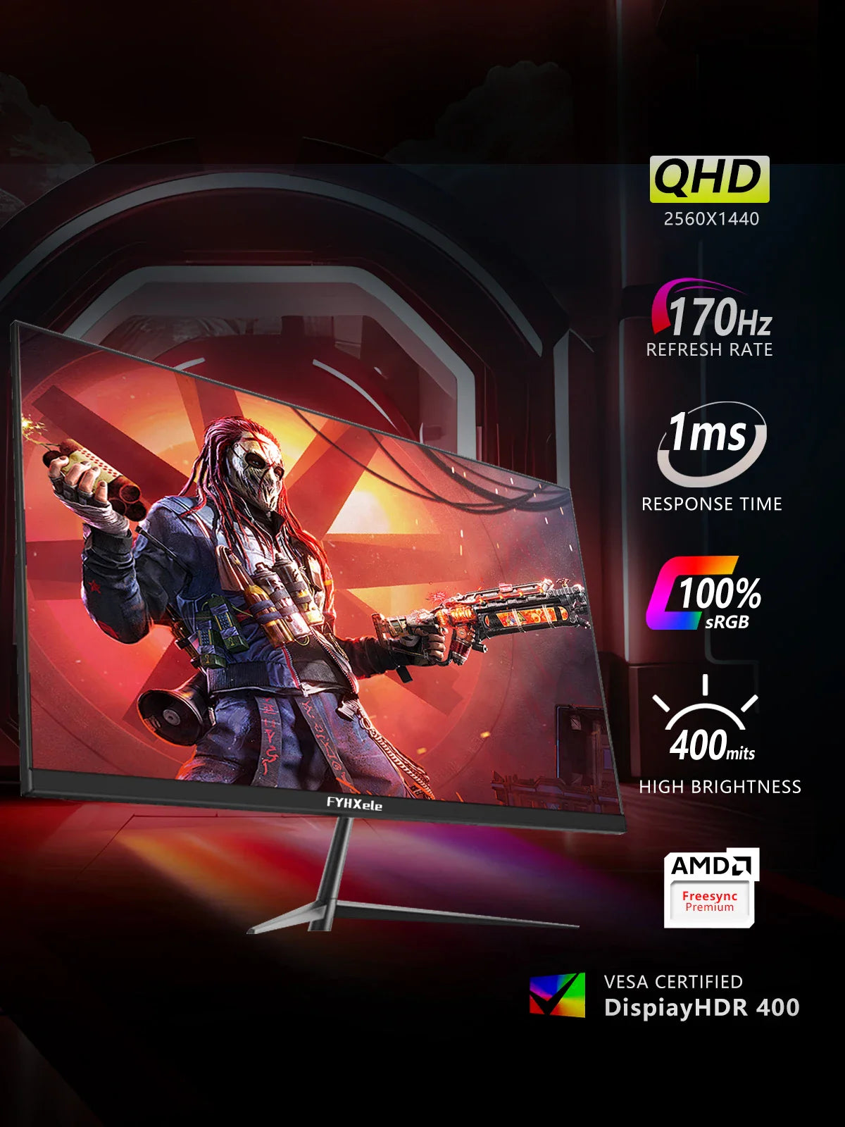 27" 2K Gaming Monitor – 170Hz, 1ms, AMD FreeSync, 99% sRGB IPS, HDR400, HDMI & DisplayPort