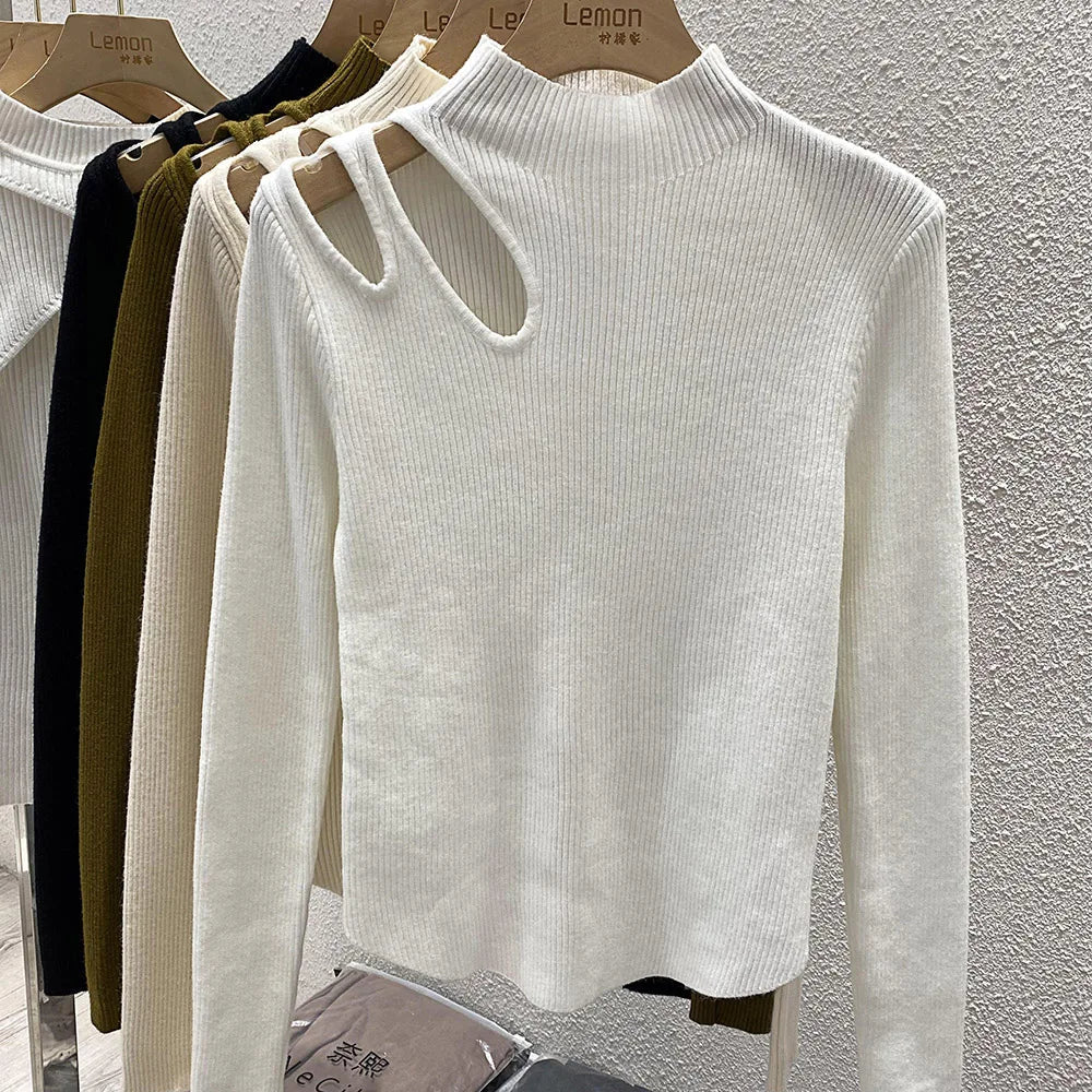 Women's Turtleneck Knitted Sweater - Ribbed Pullover for Autumn/Winter, Soft and Warm Basic Tops