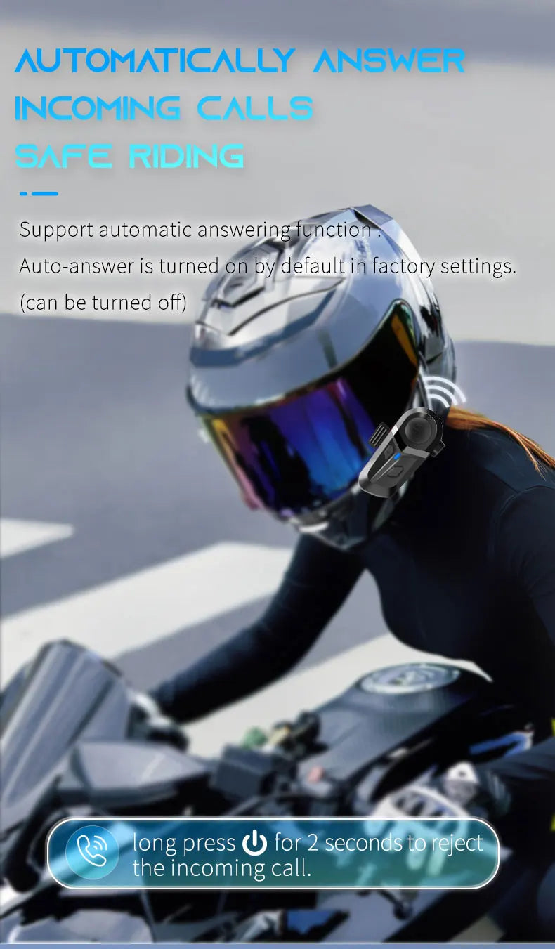 Bluetooth 5.3 Wireless Motorcycle Helmet Headset - Waterproof Earphone with Hands-Free Call & Music Player for Moto Helmet