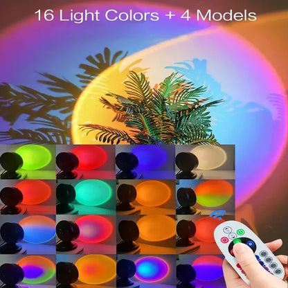 Vibrant Sunset Projection Light – 16-Color Spectrum, USB Remote Control, Dynamic LED Light for Warm Home Ambience