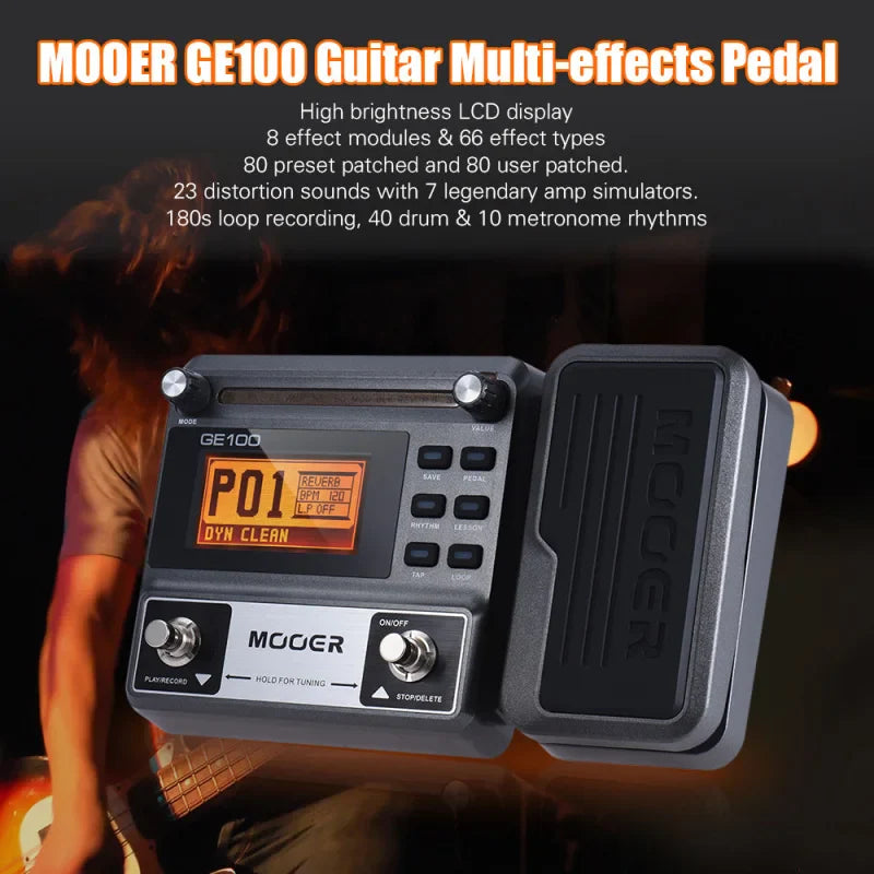 MOOER GE100 Guitar Multi-Effects Processor – Pedal with Loop, Tuner, Tap Tempo, Rhythm, Scale & Chord Lessons