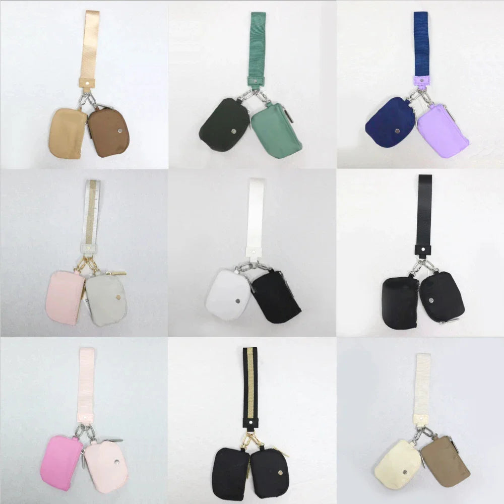 Women's Double Pouch Wristlet Keychain Wallet | Zipper Coin Purse & Detachable Key Card Holder | Portable Change Pocket