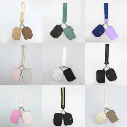 Women's Double Pouch Wristlet Keychain Wallet | Zipper Coin Purse & Detachable Key Card Holder | Portable Change Pocket
