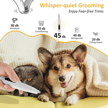 Pet Dog & Cat Paw Trimmer - LED Light, Low Noise, Waterproof Cordless Hair Clipper Grooming Tool