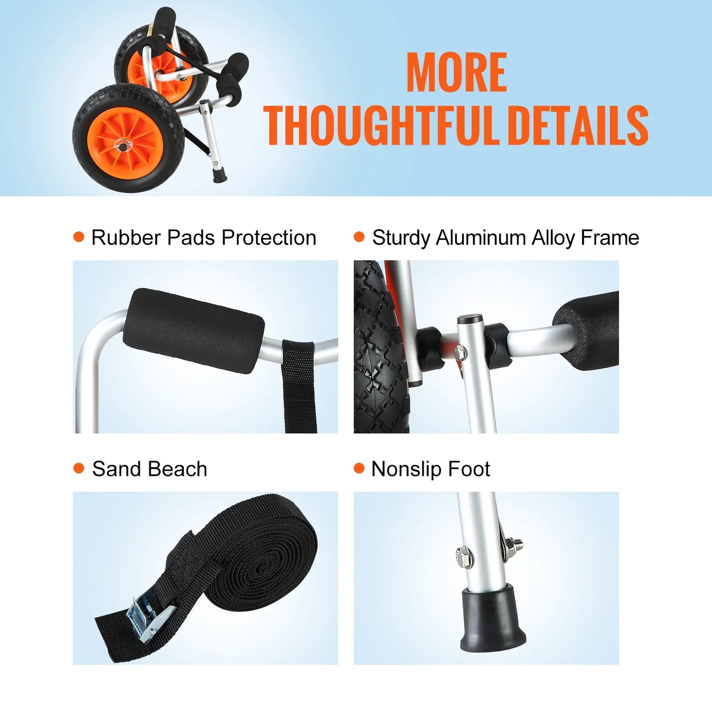 VEVOR Kayak Cart — 250lbs Foldable Canoe Trolley with 10" Tires & Support Foot for Paddleboards, Float Mats & Jon Boats