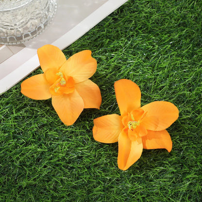 Simulated Orchid Flower Hairpins – White & Pink Hair Clips for Women, Summer Travel Seaside Fashion Headwear