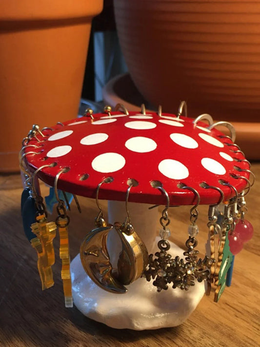 Mushroom Earring Holder – 26 Hole Resin Storage Rack for Earrings, Desktop Display Stand and Jewelry Organizer Decor
