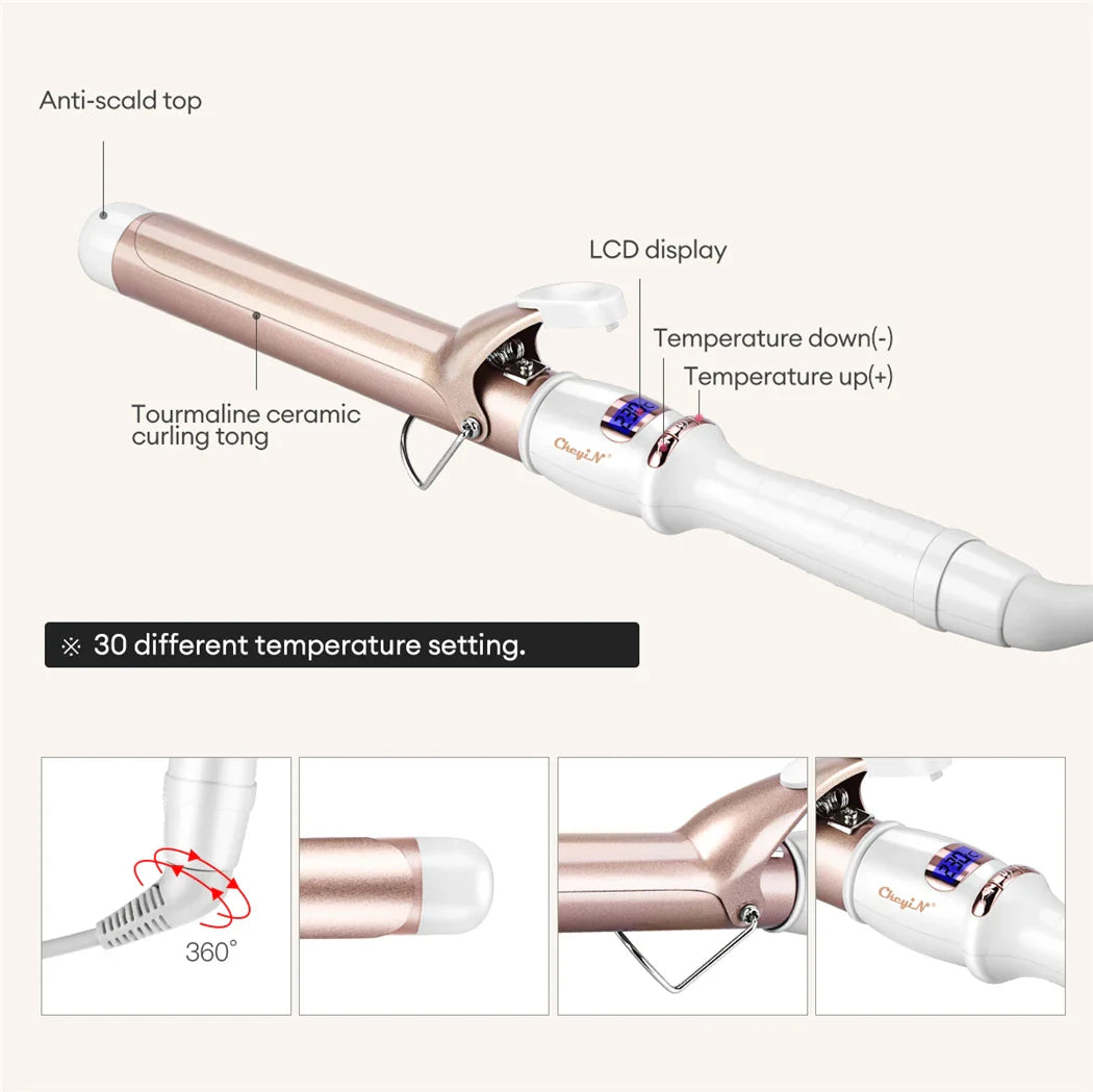 CkeyiN 32mm/38mm Electric Hair Curler – Professional Ceramic Curling Iron with Adjustable Temperature for Women