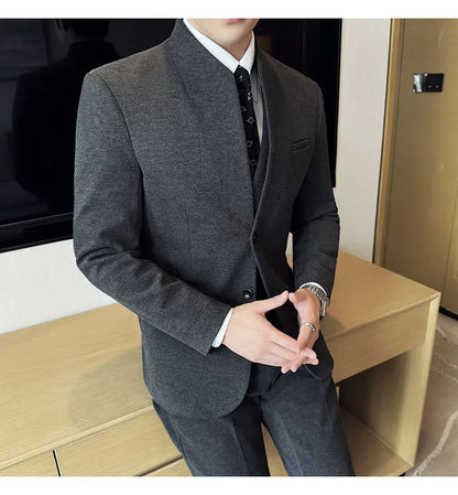 Korean Style Slim Fit Men's Wool Blazer Two-Piece Business Suit – Formal Elegant Set (M to 5XL)