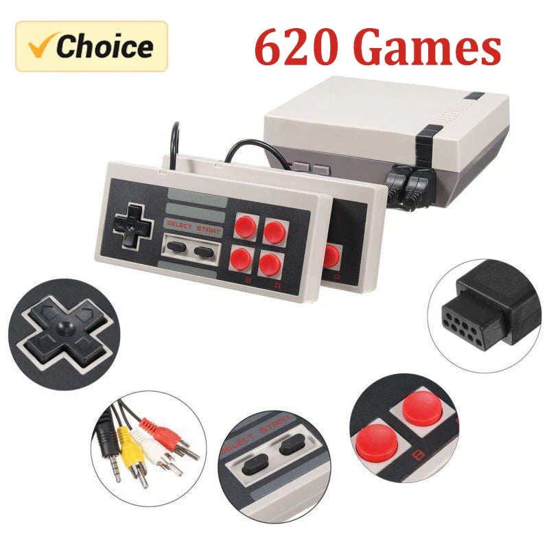 Mini TV Handheld Video Game Console: Retro Gaming Player with AV Output - Enjoy 620 Classic Games with Dual Gamepads, Perfect for Family Recreation!