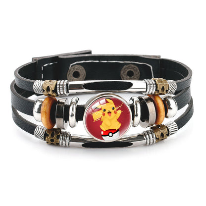 20cm Pikachu Mega Stone Cowhide Bracelet – Anime Cosplay Adjustable Wristband with Glass Cabochon