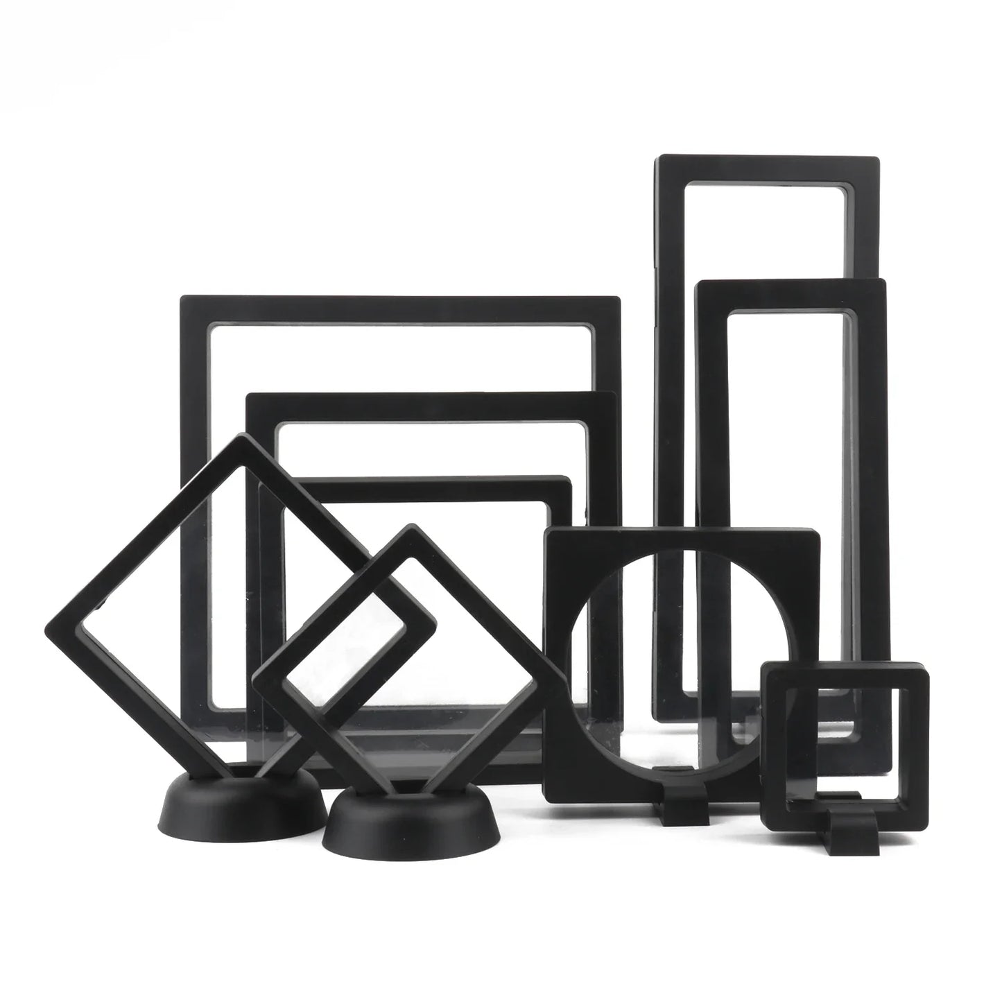 Black 3D Floating Display Case – Free-Standing Jewelry Storage for Rings, Earrings, Necklaces