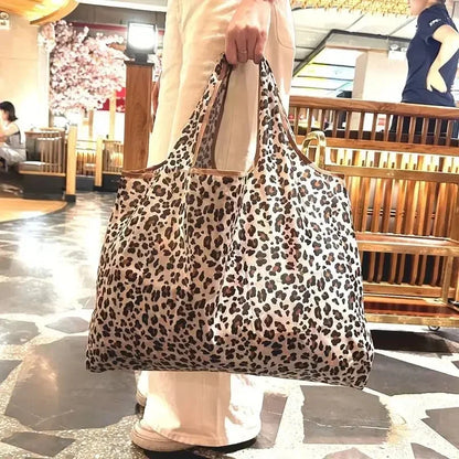 Large Capacity Leopard Print Handbag – Women’s Daily Folding Shopping Tote