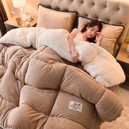 Lamb Fleece Blanket – Thick Double-Sided Velvet Warm Quilt for Winter, Single & Double Bed, Cozy Dormitory Comforter