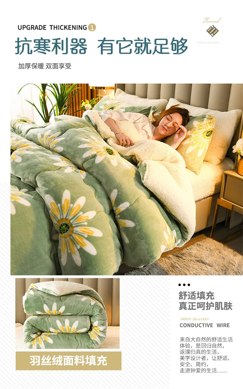 Super Thick Plaid Fleece Blanket – Soft, Warm, Fluffy Winter & Autumn Comforter Quilt