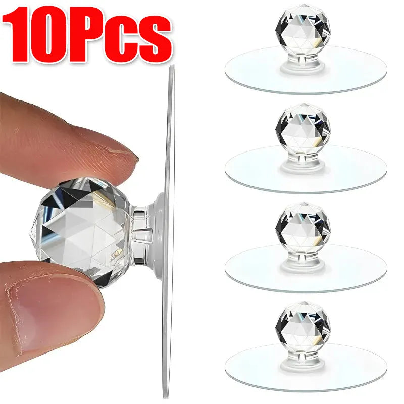 10/2PCS Transparent Crystal Door Knobs - Self-Adhesive Handles with Hook Function for Cabinet, Drawer, Door Wall Decor