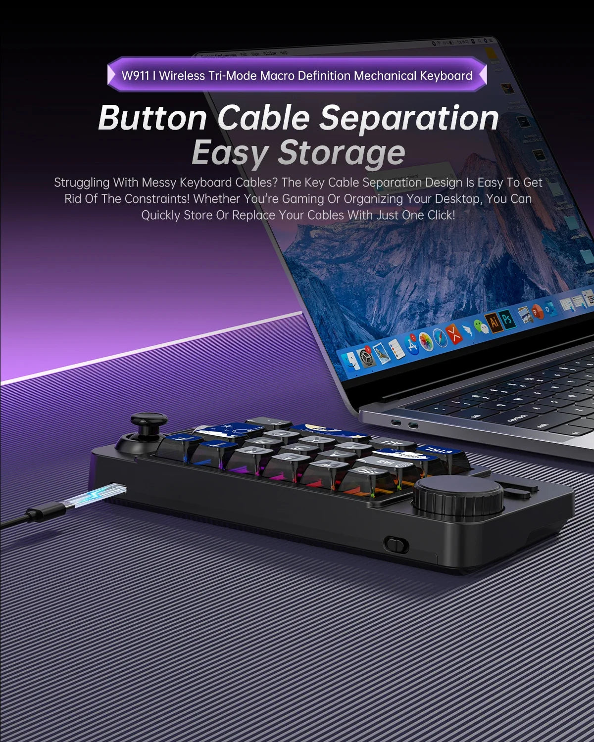Tri-Mode Mechanical Keyboard - 19 Key Programmable Macro Keypad with RGB Backlit Hot Swappable Keys