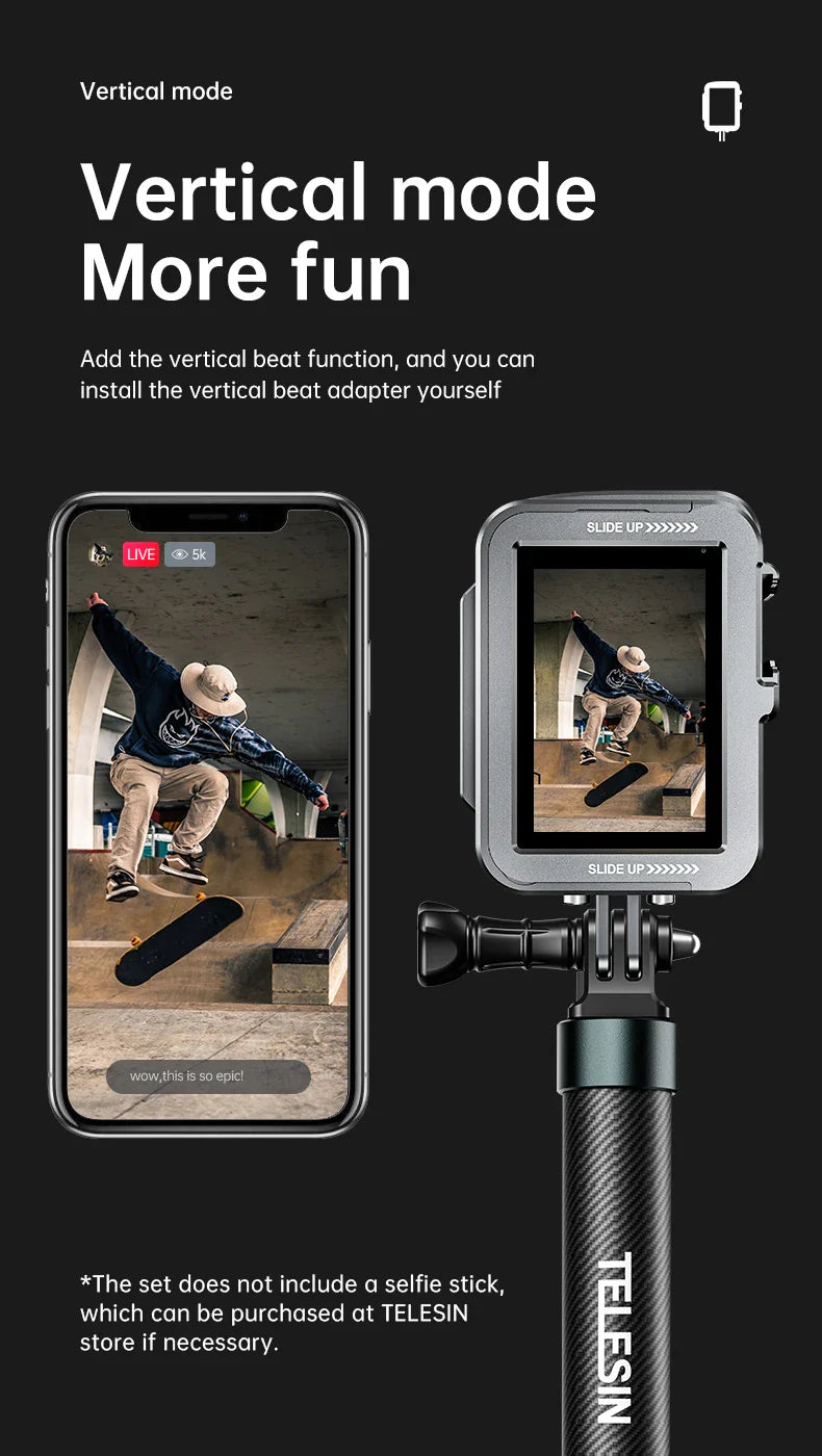 TELESIN Aluminum Alloy Cage for GoPro Hero 12/11/10/9 – Vlog Frame Case with Cold Shoe Mount & Protective Housing