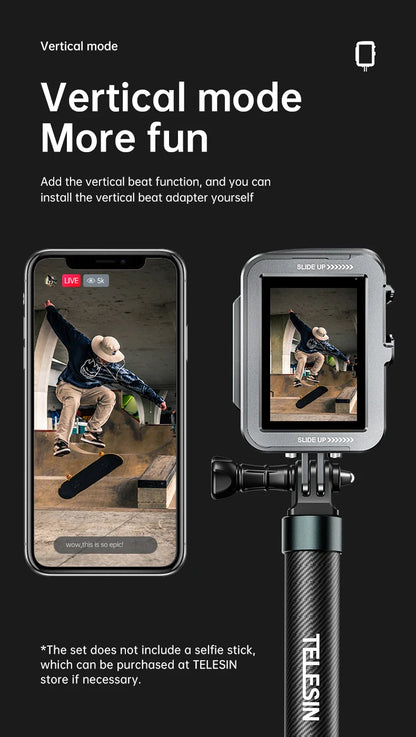 TELESIN Aluminum Alloy Cage for GoPro Hero 12/11/10/9 – Vlog Frame Case with Cold Shoe Mount & Protective Housing