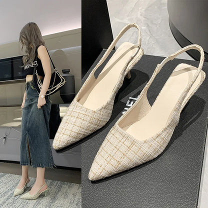 Sea Salt Blue Pointed High Heel Sandals – Women's Fashion Versatile Hollow Back Casual Shoes