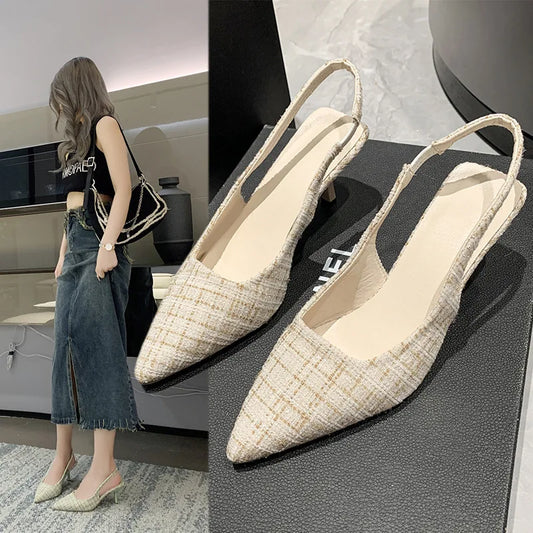 Sea Salt Blue Pointed High Heel Sandals – Women's Fashion Versatile Hollow Back Casual Shoes