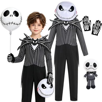 Jack Skellington Costume for Kids - Striped Halloween Cosplay Dress-Up Set