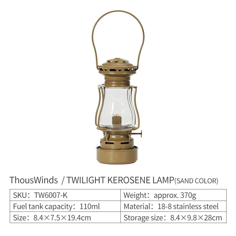 ThousWinds Twilight Kerosene Camping Lantern – Portable Retro Oil Lamp for Outdoor Picnic and Backpacking