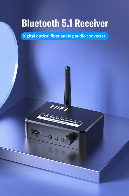 Bluetooth 5.1 Digital to Analog Audio Converter | SPDIF Optical Toslink to 3.5mm AUX RCA DAC Adapter