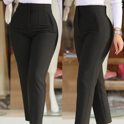 Elegant High Waist Cropped Work Pants for Women – Slim Fit Black Office Trousers for Daily & Formal Wear