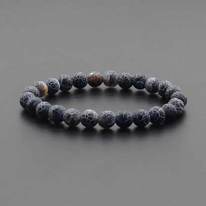 8mm Natural Stone Beaded Bracelet - Black Onyx Lava Tiger Eye Agate Quartz Chakra Yoga Energy Jewelry for Men & Women
