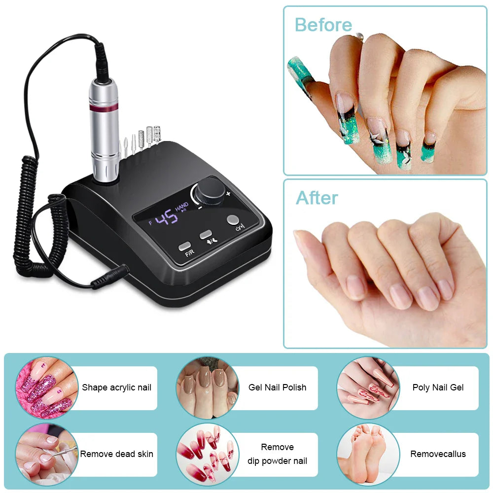 45000 RPM Electric Nail Drill Machine, Professional Metal Manicure Pen, HD Display Nail File & Sander for Nails