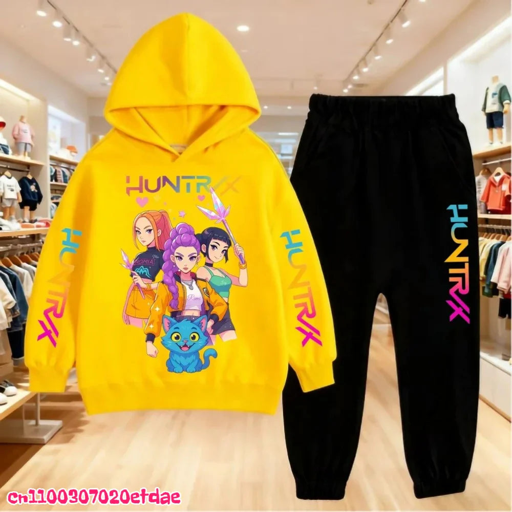 Children’s KPop Demon Hunters Hoodie & Pants Set – Autumn & Winter Casual Outerwear for Boys & Girls, Ages 3-12 Gift