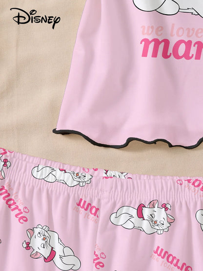 Women’s Disney Marie Cat Pajama Set - Cartoon Print Strap Top & Shorts Sleepwear Loungewear