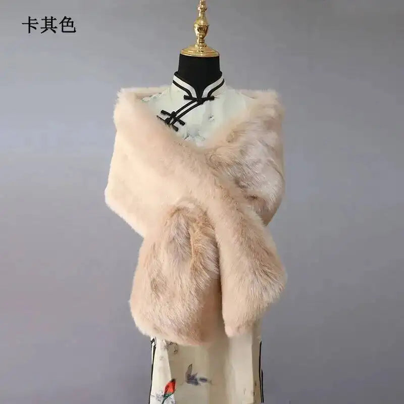 32-Color Luxury Faux Fox Fur Shawl – Women’s Plush Winter Scarf, Wrap & Cape for Wedding & Coat