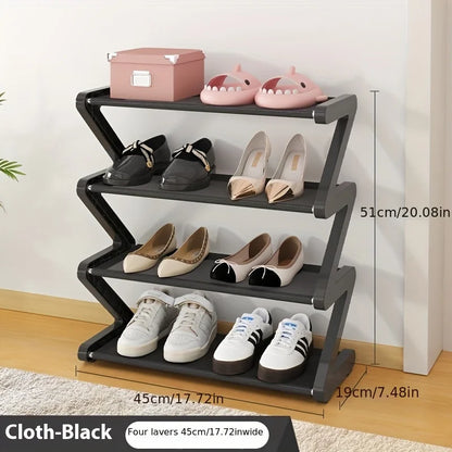 4-Tier Pink Z-Shaped Shoe Rack – Floor Storage Organizer for Living Room, Bedroom & Entryway