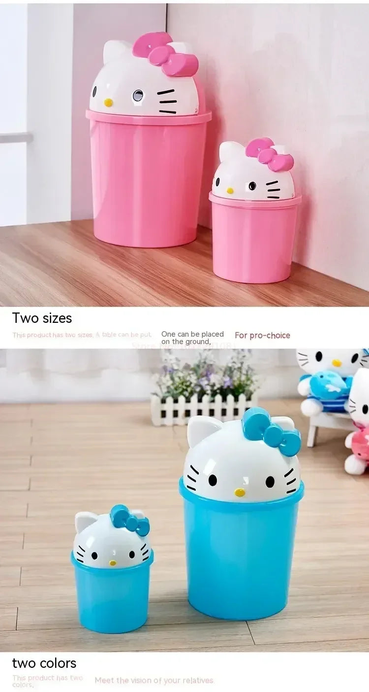 Sanrio Hello Kitty Kawaii Trash Can – Cute Dustbin for Bedroom & Living Room Garbage Disposal