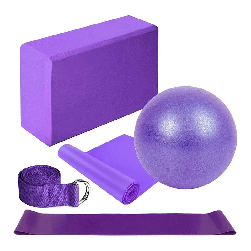 5 Piece Yoga Starter Kit – Blocks, Ball, Stretching Strap, Resistance Loop & Pilates Band for Home Fitness