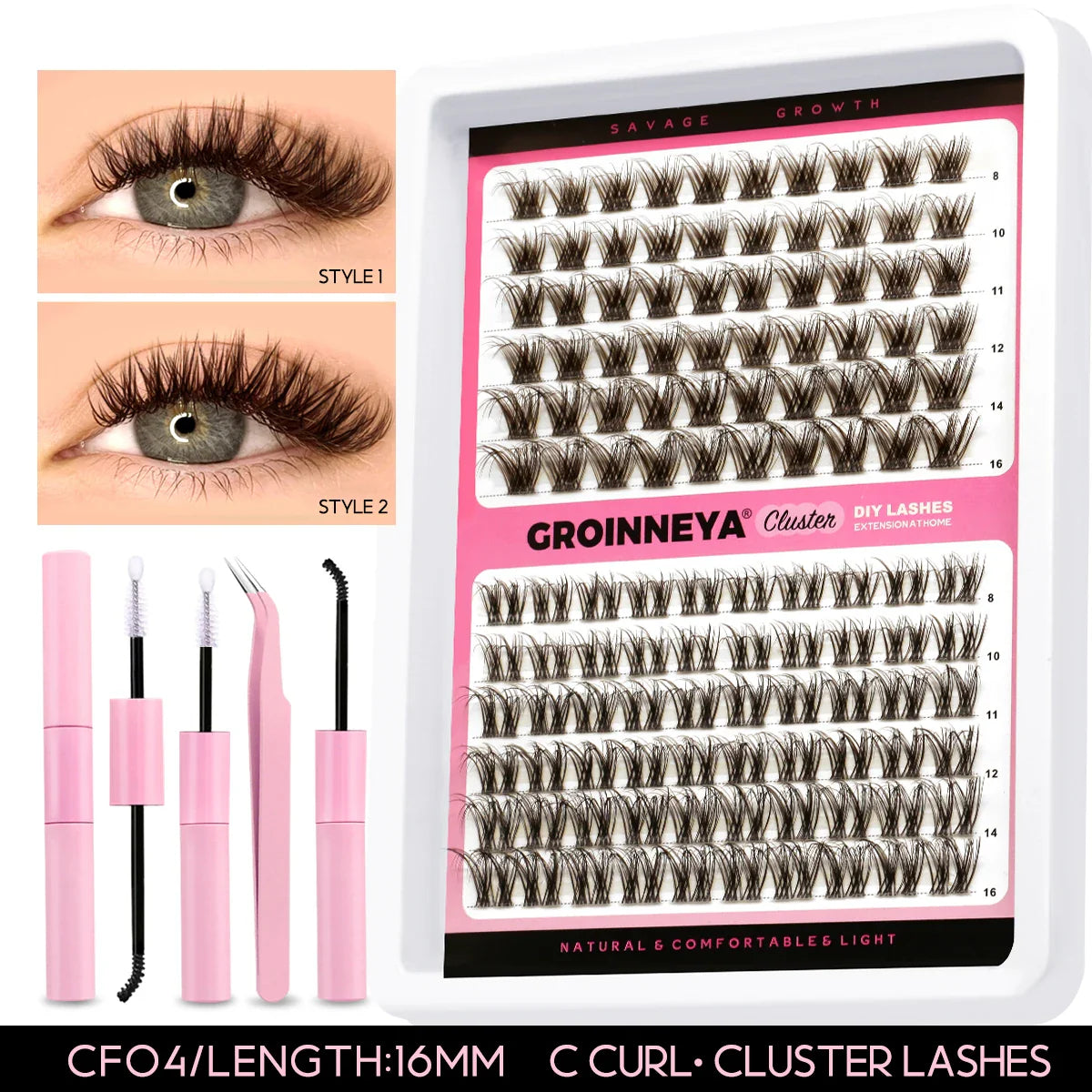 Lash Clusters Extension Kit – Fake Eyelashes Set with Lash Bond, Seal, and Applicator Tool for Makeup