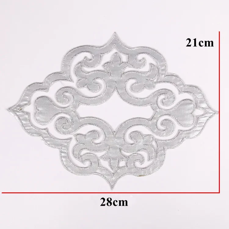 Silver Baroque Sequin Flower Applique – Embroidered Iron-On Patch for Wedding & DIY Crafts