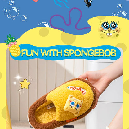 SpongeBob Suede House Slippers for Men & Women — Slip-On Fuzzy Indoor/Outdoor Shoes with Faux Fur Lining