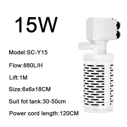 3 in 1 Aquarium Filter Pump – Silent Submersible Air Oxygen Aerator, Water Changer & Wave Maker, 220