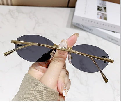 Elegant Diamond Oval Rimless Sunglasses — Men’s “F” Letter Car Sunglasses Model 90902