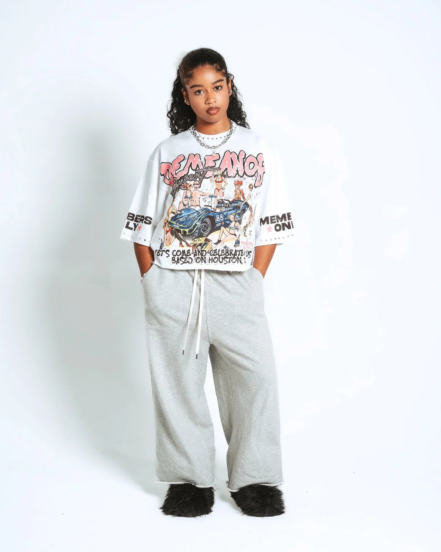 Women’s Harajuku Klein Stone Embroidery Crop Tee – Y2K Gothic Graphic, Cotton Loose Long Sleeve Hip Hop T-Shirt