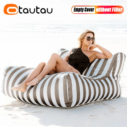 OTAUTAU Outdoor Striped Bean Bag Pouf Cover – No Filler Floating Sofa Bed for Pool, Beach & Garden Lounge