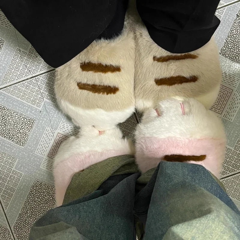 Adorable Kitty Claw Slippers for Women – Non-Slip Furry Mules, Warm Fluffy Cat Slides
