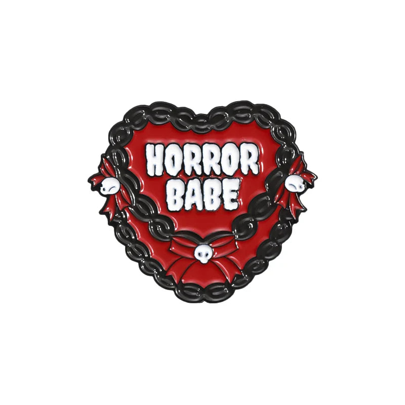 Pink Heart Brain Ghost Enamel Brooch – Gothic Retro Radio & TV Badge, Funny Punk Lapel Pin Jewelry Gift