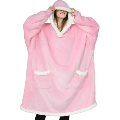 2024 Oversized Flannel Blanket Hoodie – Super Long Fleece Pullover with Sleeves for Winter