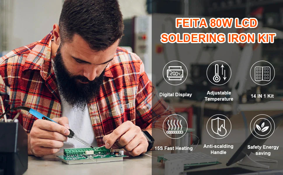 80W LCD Digital Soldering Iron Kit — Adjustable Temperature Electronics Repair Tool with Switch & Solder Tips