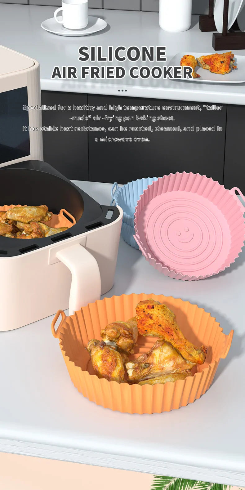 Reusable Silicone Air Fryer Basket & Baking Tray – Non-Stick Mold Liner for Oven, Pizza, Fried Chicken & More
