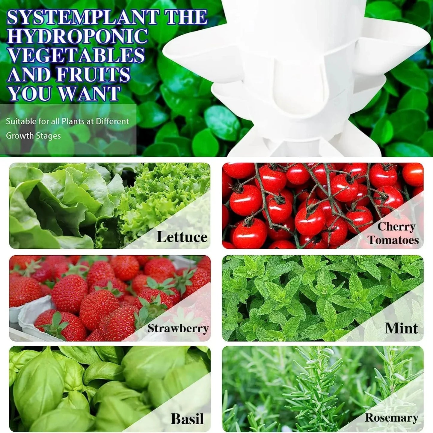 Hydroponic Growing System – Mini Indoor/Outdoor Herb Vertical Garden Tower, 6 Tiers, 30 Holes for Vegetables